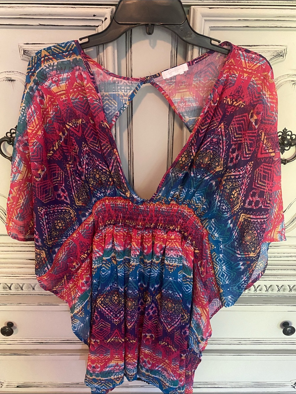 Jessica Simpson Multicolor V-Neck Flutter Swim Coverup